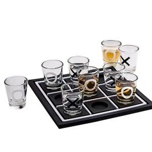 Brookstone bar mat drinking tic tac toe shot glass set
